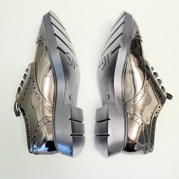 NWOT Stuart Weitzman Darra Gunmetal Lace Up Oxford Shoe 6B Metallic Statement - Picture 5 of 12
